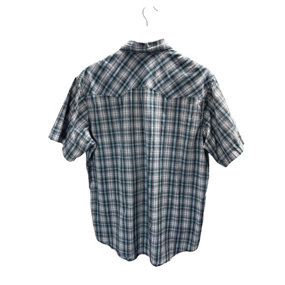 Vintage Wrangler Top Men's Size Large Gray Blue Plaid Button Up Short Sleeve - Picture 2 of 4